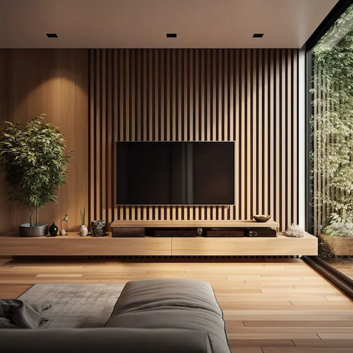 Painéis que imitam madeira com dimensões de 270 × 110 cm